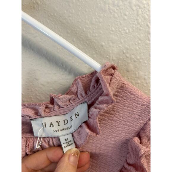 NWT Hayden Los Angeles BabyDoll Pink Ruffled Dolman Sleeve Keyhole Shirt Size M - Picture 3 of 8